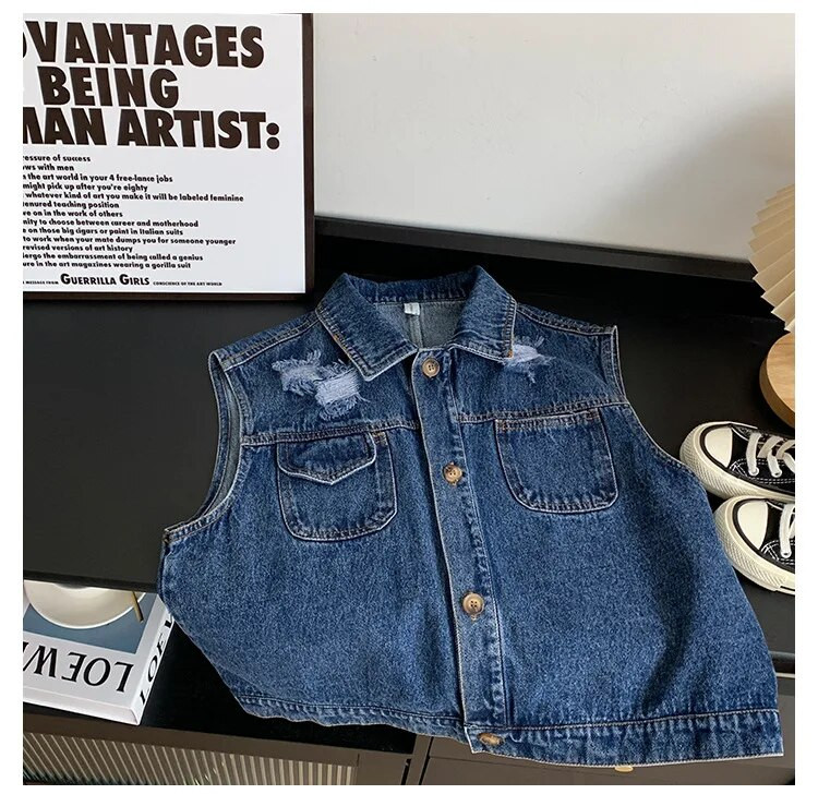 Jesenné detské trendy z džínsoviny 2023, módne chlapčenské vesty s golierom a ležérnou vestou, nadrozmerné, univerzálne, topy