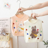 Χειμερινό πλεκτό παιδικό γιλέκο για κορίτσι με στάμπα παιδικό πουλόβερ κοριτσίστικο πουλόβερ αμάνικο βρεφικό γιλέκο Ρούχα φθινόπωρο 2023