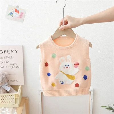 Χειμερινό πλεκτό παιδικό γιλέκο για κορίτσι με στάμπα παιδικό πουλόβερ κοριτσίστικο πουλόβερ αμάνικο βρεφικό γιλέκο Ρούχα φθινόπωρο 2023