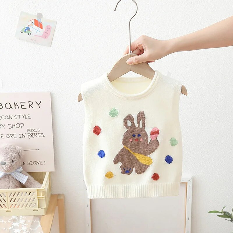 Χειμερινό πλεκτό παιδικό γιλέκο για κορίτσι με στάμπα παιδικό πουλόβερ κοριτσίστικο πουλόβερ αμάνικο βρεφικό γιλέκο Ρούχα φθινόπωρο 2023