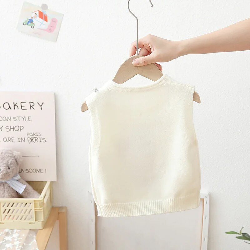 Χειμερινό πλεκτό παιδικό γιλέκο για κορίτσι με στάμπα παιδικό πουλόβερ κοριτσίστικο πουλόβερ αμάνικο βρεφικό γιλέκο Ρούχα φθινόπωρο 2023