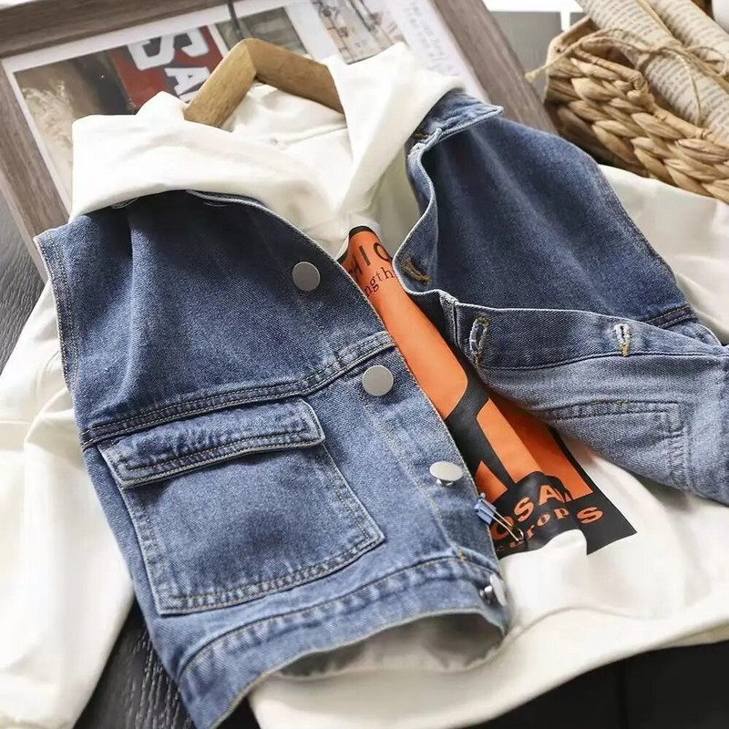 Καλοκαίρι 2023 Νέο τζιν γιλέκο κοριτσιών Παιδικά μοδάτα πανωφόρια γιλέκο μωρό ανοιξιάτικο και φθινοπωρινό παλτό Boutique Παιδικά ρούχα 3 4 5 6 8 10 12