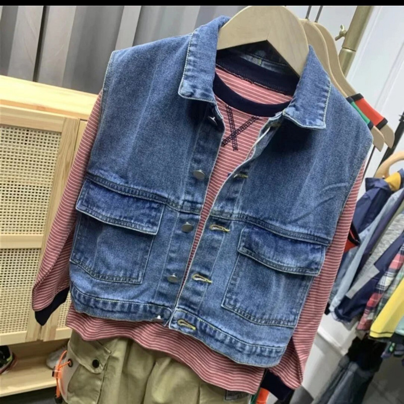 Καλοκαίρι 2023 Νέο τζιν γιλέκο κοριτσιών Παιδικά μοδάτα πανωφόρια γιλέκο μωρό ανοιξιάτικο και φθινοπωρινό παλτό Boutique Παιδικά ρούχα 3 4 5 6 8 10 12