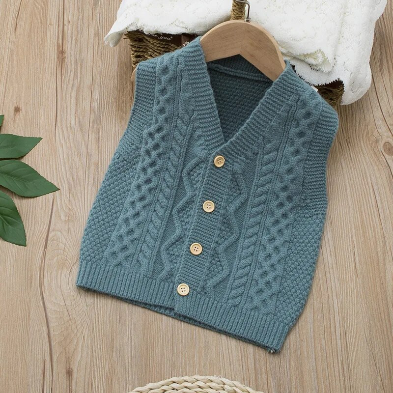 Παιδικά Ρούχα Pure Color Αγόρια Γιλέκο V-Γιά Παιδικά Πλεκτά Casual Παιδικά Εξωτερικά Ενδύματα 0-5Y