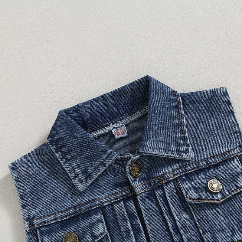 2–7-aastane laste vest jakk, alla keeratav krae, nööbiga suletav teksavest vabaaja varrukateta teksariidest vestid tüdrukutele ja poistele