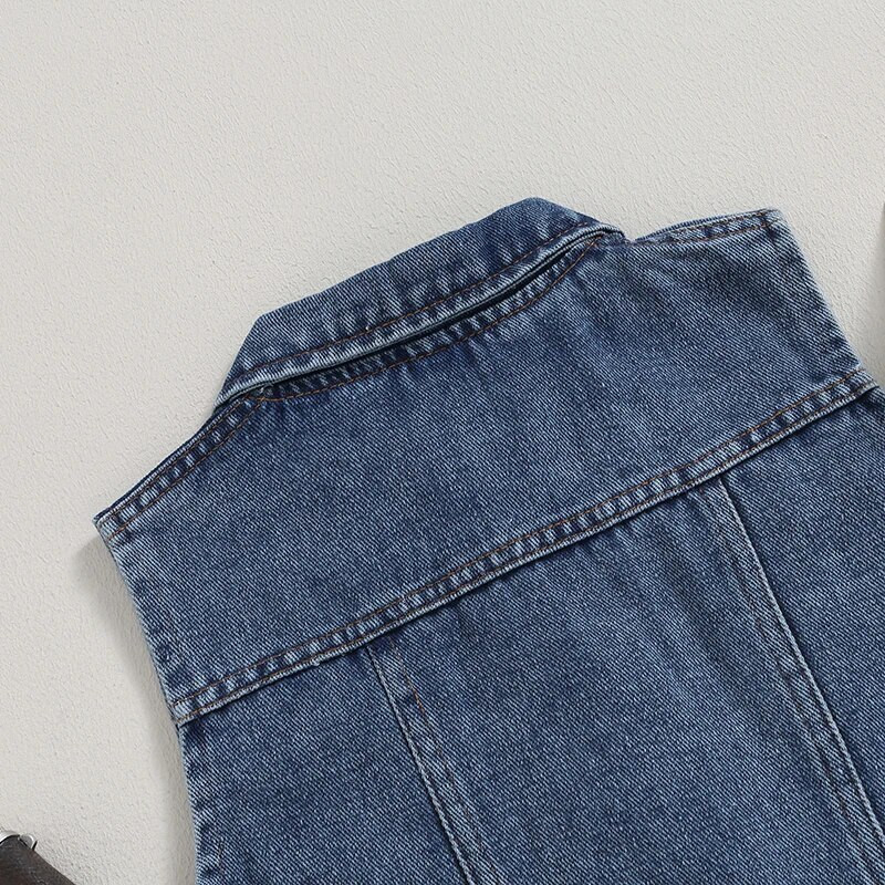 2–7-aastane laste vest jakk, alla keeratav krae, nööbiga suletav teksavest vabaaja varrukateta teksariidest vestid tüdrukutele ja poistele