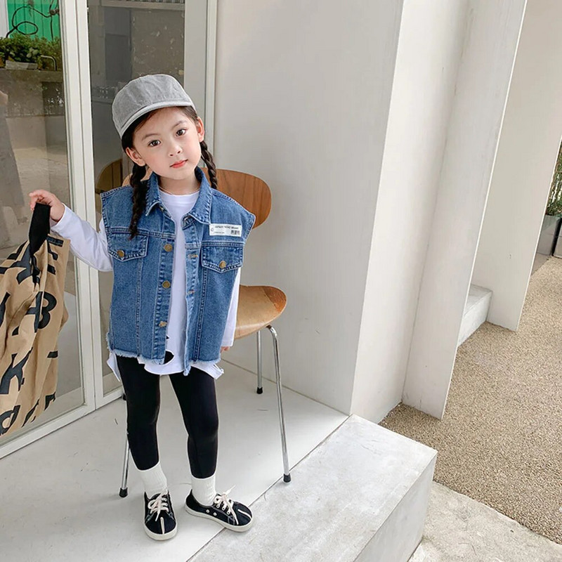 Madinga džinsinė liemenė striukė kūdikiams mergaitėms berniukams pavasario rudeniui mažiems vaikams be rankovių džinsinė liemenė vaikiški viršutiniai drabužiai