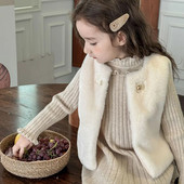 Meiteņu mākslīgās trušu kažokādas vestes, 2023. gada jauna ziemas vilnas silta meiteņu vestes jaka