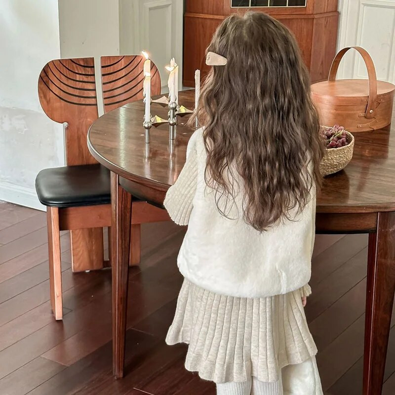 Meiteņu mākslīgās trušu kažokādas vestes, 2023. gada jauna ziemas vilnas silta meiteņu vestes jaka