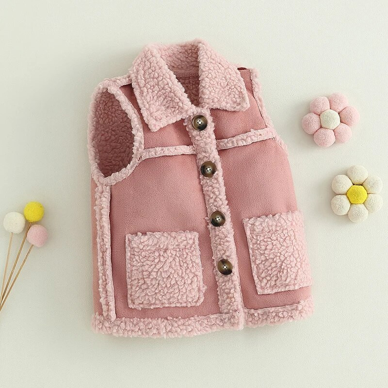 BeQeuewll γιλέκο για κορίτσια με αντίθεση χρώματος Αμάνικο γιλέκο με ζεστό κουμπί και τσέπη για χειμερινά ρούχα για νήπια για 3-8 χρόνια