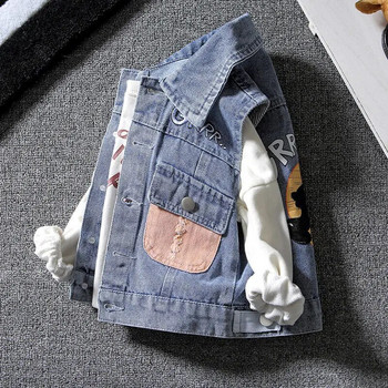 Πανωφόρι για αγόρι Γιλέκο Φθινοπωρινό Βρεφικό Γιλέκο Αμάνικο Παιδικό Τζιν Γιλέκο Πρωτοτυπία Caroon Boys Στολή για νήπιο Patchwork Jean Vest