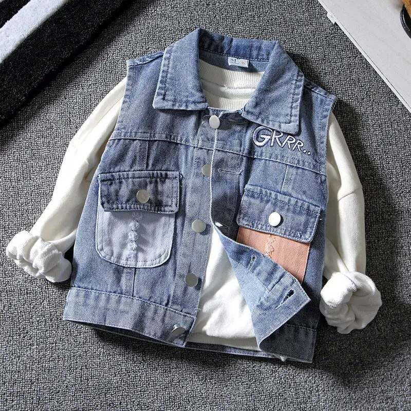 Viršutiniai berniukų drabužiai Liemenė rudens kūdikių liemenė be rankovių striukė Vaikiška džinsinė liemenė Naujovė Caroon berniukų kostiumas mažylio kratinys Jean Vest