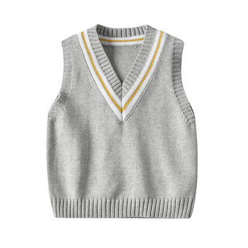 Есенно-зимни детски пуловери без ръкави с V-образно деколте Ежедневна детска жилетка Пуловер за момче и момиче Плетена жилетка за деца