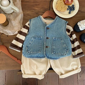 Sügisesed lasteriided vanamoelised poisid teksavest vest tüdrukute vabaaja vestiga ülerõivad