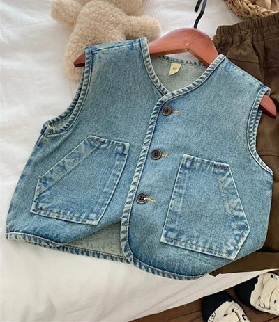 Sügisesed lasteriided vanamoelised poisid teksavest vest tüdrukute vabaaja vestiga ülerõivad