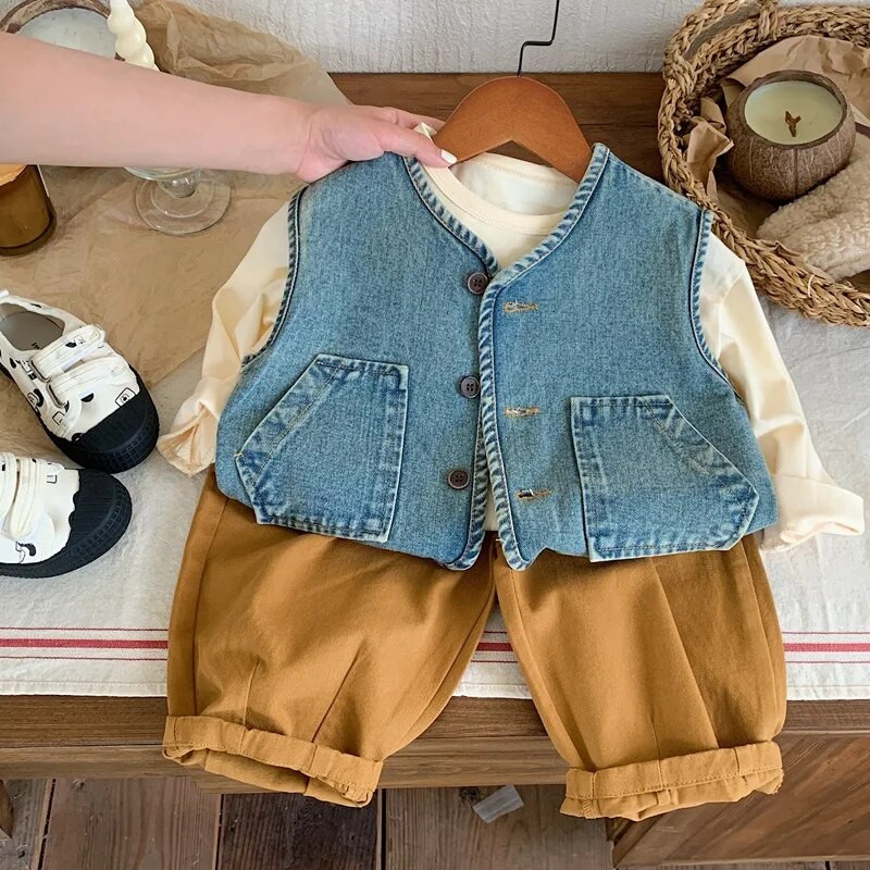 Sügisesed lasteriided vanamoelised poisid teksavest vest tüdrukute vabaaja vestiga ülerõivad