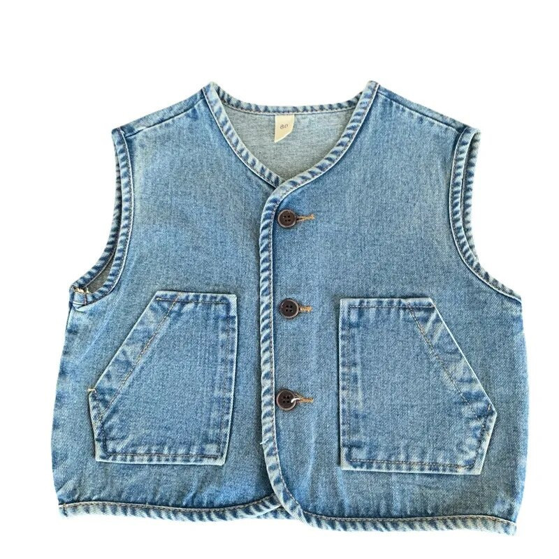 Sügisesed lasteriided vanamoelised poisid teksavest vest tüdrukute vabaaja vestiga ülerõivad