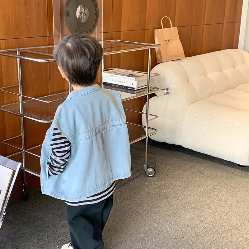 Παιδικά τζιν γιλέκα σε ρετρό στυλ Παιδικά φαρδιά αμάνικα εξωτερικά ρούχα για αγόρια γιλέκο μόδας