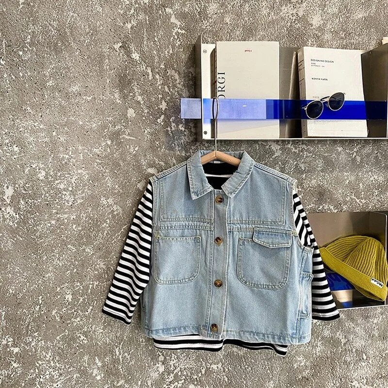 Παιδικά τζιν γιλέκα σε ρετρό στυλ Παιδικά φαρδιά αμάνικα εξωτερικά ρούχα για αγόρια γιλέκο μόδας