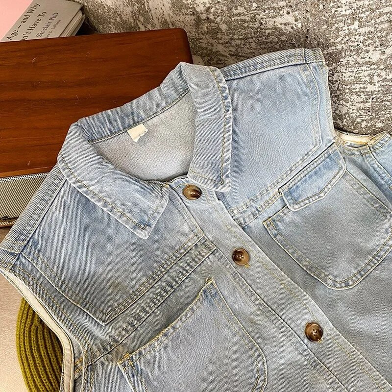 Παιδικά τζιν γιλέκα σε ρετρό στυλ Παιδικά φαρδιά αμάνικα εξωτερικά ρούχα για αγόρια γιλέκο μόδας