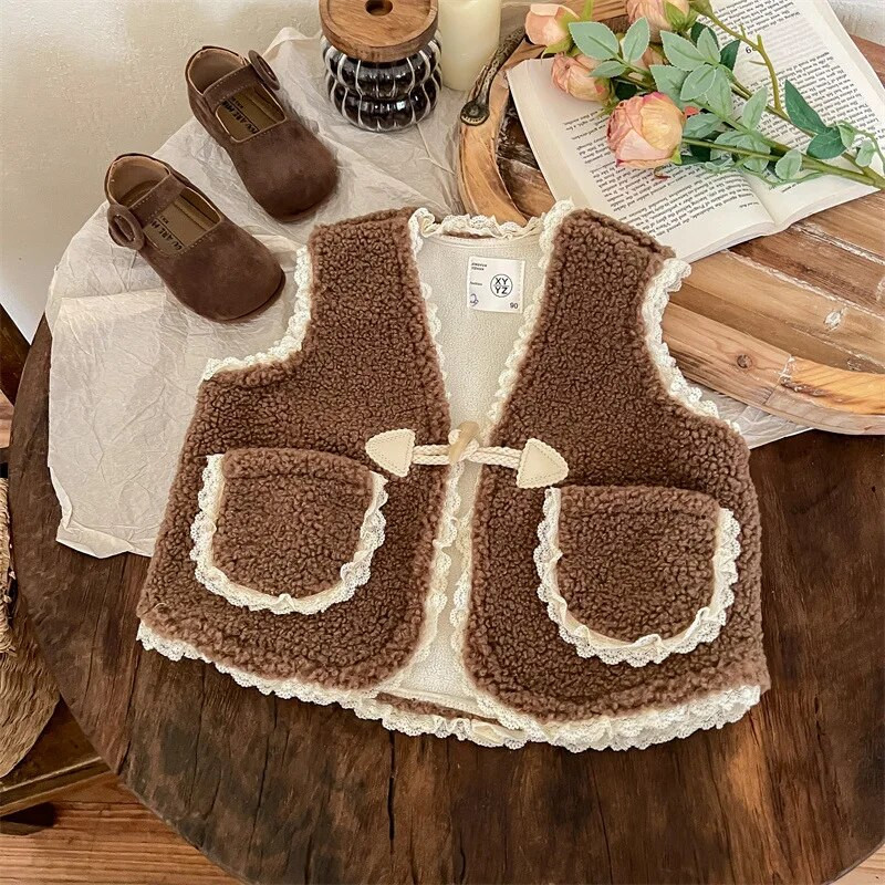 Lastevest Põhjamaade Retro Pastoraalne Stiilis Beebi Teddy Sügistalvine Soe Väike Vest poistele ja Tüdrukutele Õues kandmine Tuulevest