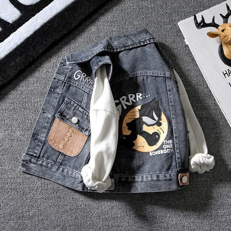 Atlenkiama apykakle Liemenės Pavasariniai berniukų kratiniai Kišeniniai Džinsiniai Liemenės Vaikams Karikatūra Laisvalaikiai Džinsai Viršutiniai Mažylių Drabužiai Viršutiniai Drabužiai