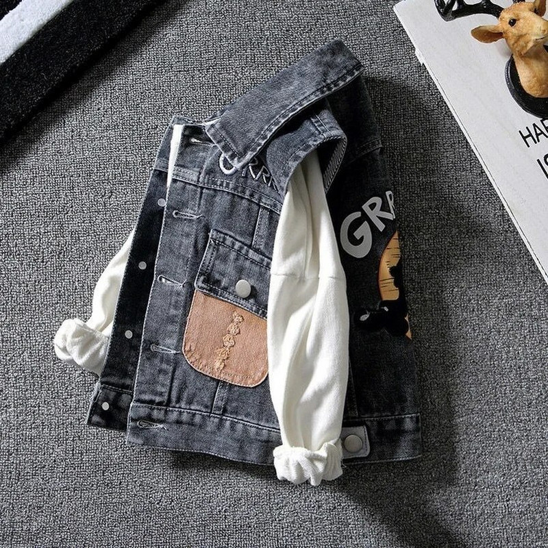 Atlenkiama apykakle Liemenės Pavasariniai berniukų kratiniai Kišeniniai Džinsiniai Liemenės Vaikams Karikatūra Laisvalaikiai Džinsai Viršutiniai Mažylių Drabužiai Viršutiniai Drabužiai