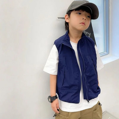 2023 Poiste vest 4-14 a Laste vest Kardigan puuvillane taskuga varrukateta vestid mantel riided kevadriided noorukitele