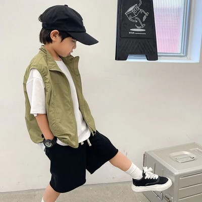 2023 Poiste vest 4-14 a Laste vest Kardigan puuvillane taskuga varrukateta vestid mantel riided kevadriided noorukitele