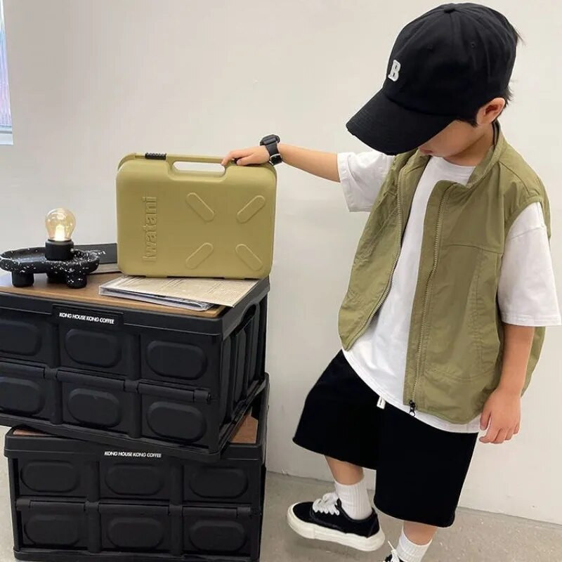 2023 Poiste vest 4-14 a Laste vest Kardigan puuvillane taskuga varrukateta vestid mantel riided kevadriided noorukitele