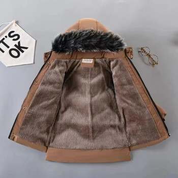 2023 New Style Winter Keep Warm Boys Jacket Letter F Fashion Επένδυση με βελούδινο γιακά γούνας με κουκούλα βαρύ παλτό για παιδιά