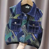 3-15Y Vaikams Medvilninės Liemenės Paltai Rudens berniukų Liemenės Atverčiamos apykaklės Spaudiniai Mados Gražūs Vaikiški Viršutiniai Drabužiai Hw34