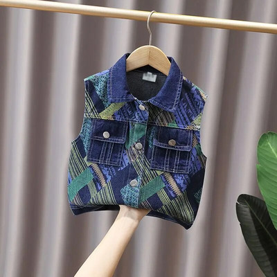3-15Y Vaikams Medvilninės Liemenės Paltai Rudens berniukų Liemenės Atverčiamos apykaklės Spaudiniai Mados Gražūs Vaikiški Viršutiniai Drabužiai Hw34