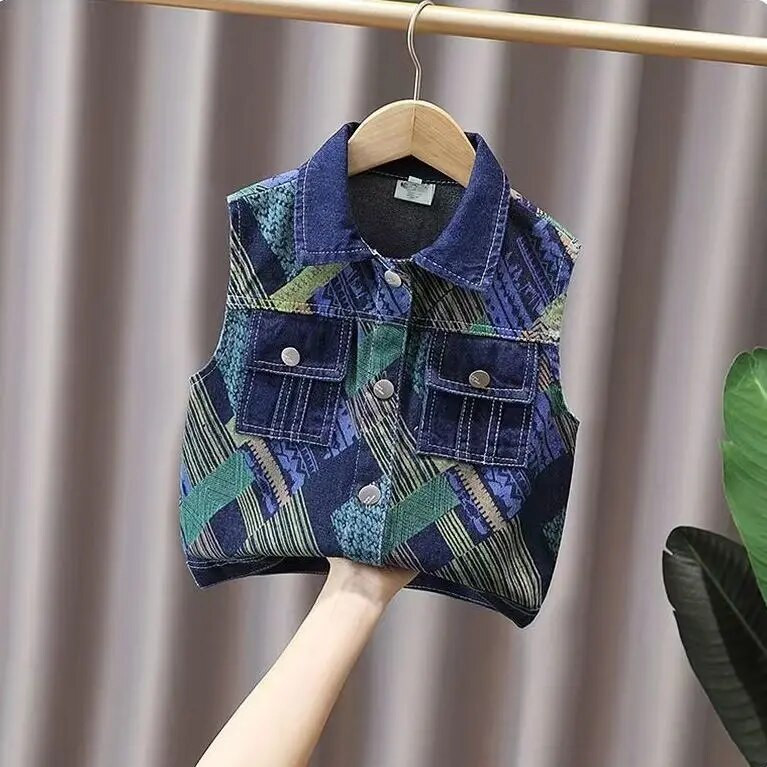 3-15Y Vaikams Medvilninės Liemenės Paltai Rudens berniukų Liemenės Atverčiamos apykaklės Spaudiniai Mados Gražūs Vaikiški Viršutiniai Drabužiai Hw34