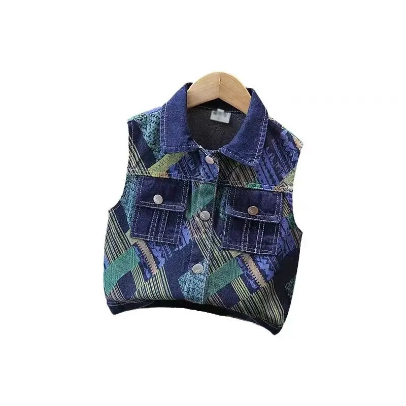 3-15Y Vaikams Medvilninės Liemenės Paltai Rudens berniukų Liemenės Atverčiamos apykaklės Spaudiniai Mados Gražūs Vaikiški Viršutiniai Drabužiai Hw34