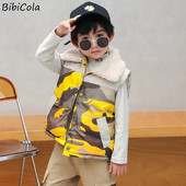 Mažylio berniuko žieminė liemenė vaikiška striukė vaikiška vilna, pastorinta megztinis, medvilninė šilta liemenė, madinga kamufliažinio rašto paltas