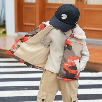 Μικρό αγόρι Χειμερινό γιλέκο Παιδικό τζάκετ Παιδικό Fleece Παχύ Ζακέτα Βαμβακερό Ζεστό Γιλέκο Μόδα Καμουφλάζ Παλτό εκτύπωσης