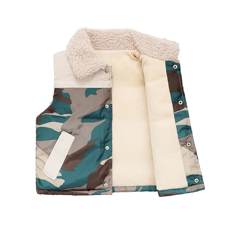 Mažylio berniuko žieminė liemenė vaikiška striukė vaikiška vilna, pastorinta megztinis, medvilninė šilta liemenė, madinga kamufliažinio rašto paltas