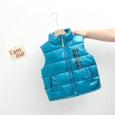 Berniukų liemenė Kūdikių vaikiška pūkinė liemenė 2023 m. raidžių šilta plius stora žiemos rudens lauko striukė Vaikiški drabužiai