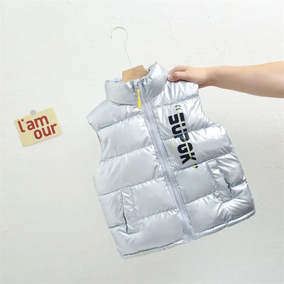 Berniukų liemenė Kūdikių vaikiška pūkinė liemenė 2023 m. raidžių šilta plius stora žiemos rudens lauko striukė Vaikiški drabužiai