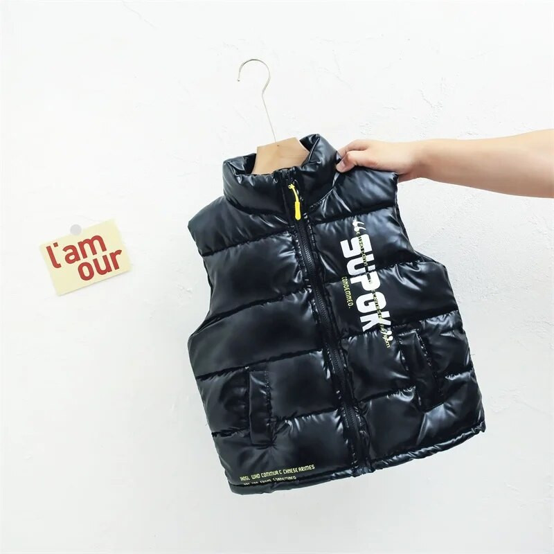 Berniukų liemenė Kūdikių vaikiška pūkinė liemenė 2023 m. raidžių šilta plius stora žiemos rudens lauko striukė Vaikiški drabužiai