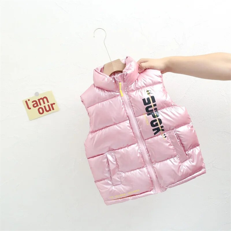 Berniukų liemenė Kūdikių vaikiška pūkinė liemenė 2023 m. raidžių šilta plius stora žiemos rudens lauko striukė Vaikiški drabužiai