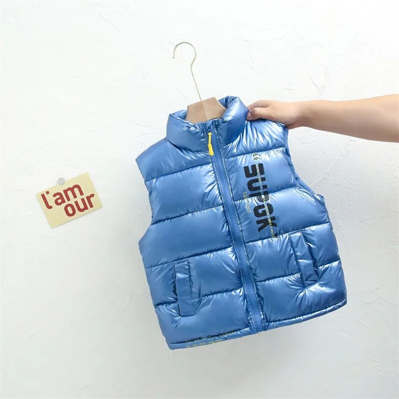 Berniukų liemenė Kūdikių vaikiška pūkinė liemenė 2023 m. raidžių šilta plius stora žiemos rudens lauko striukė Vaikiški drabužiai