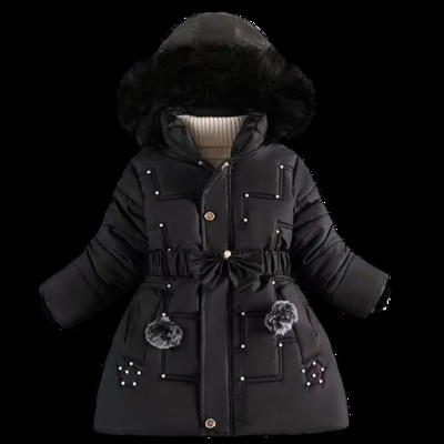 2023. aasta talvine lastele soojahoidev tüdrukute jope, eemaldatav kapuuts, vooderdatud polsterdatud kapuutsiga lastemantliga