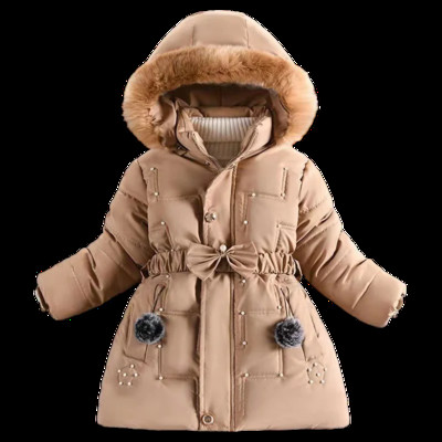 2023. aasta talvine lastele soojahoidev tüdrukute jope, eemaldatav kapuuts, vooderdatud polsterdatud kapuutsiga lastemantliga