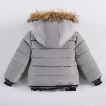 2 3 4 5 6 годишно зимно яке за момченца Топло модно есенно палто с качулка с цип и кожена яка Връхни дрехи Подарък за рожден ден Детски дрехи