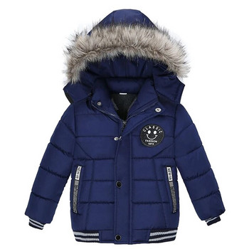 2 3 4 5 6 годишно зимно яке за момченца Топло модно есенно палто с качулка с цип и кожена яка Връхни дрехи Подарък за рожден ден Детски дрехи