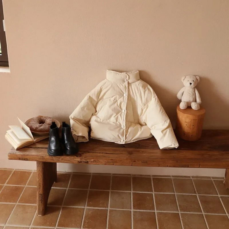 2023 m. žiema Naujos vaikiškos pūkinės striukės Mada Šilta Vaikų Duona Parkas Drabužiai Kūdikių Stori Paltai mergaitėms Berniukams Baltos Ančių pūkinės