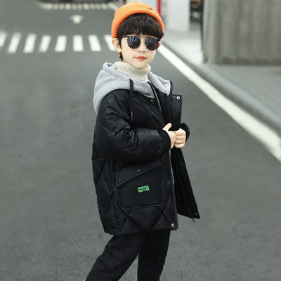 Laste sulejope uus talvine poiste ja tüdrukute plüüs soe keskmise pikkusega jope kapuutsiga suure villase kraega puuvillase polsterdatud jope