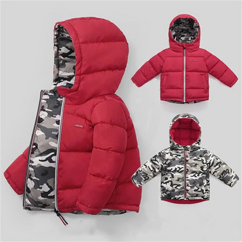 LZH 2022 Παιδικό πουπουλένιο μπουφάν με επένδυση για παιδιά Καμουφλάζ Ρούχα διπλής όψης για αγόρια Φθινοπωρινό χειμωνιάτικο παλτό για αγόρια